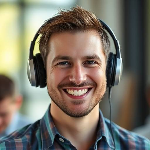 Portrait of Ethan Bell, the founder and chief audio engineer of Acoustic Innovations. He is smiling and wearing a headset.